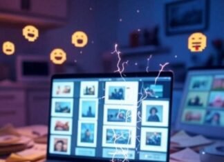 Free AI Tools for Preparing Presentations Messy desk, spilled coffee, AI slides, neon sparks