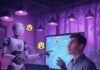 Will AI Tools Replace Humans? Human-Robot Cafe Collab, Neon Hopeful Vibe