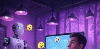 Will AI Tools Replace Humans? Human-Robot Cafe Collab, Neon Hopeful Vibe