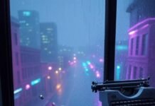 AI Is Taking Over: 7 Real-World Examples That Will Blow Your Mind in 2025 Rainy Seattle view, robot barista juggles, typewriter floats