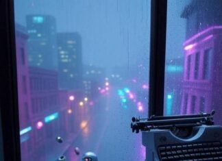 AI Is Taking Over: 7 Real-World Examples That Will Blow Your Mind in 2025 Rainy Seattle view, robot barista juggles, typewriter floats