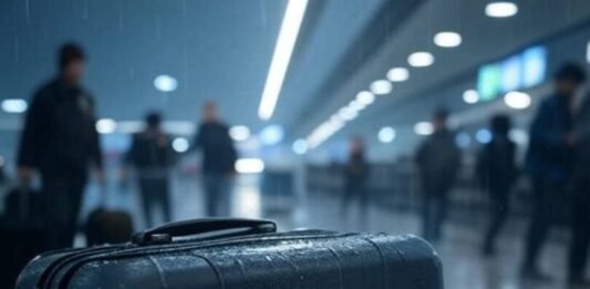 Luggage Trackers Reviews: My Messy Quest to Never Lose a Bag Again Rainy airport chaos, glowing tracker saves suitcase