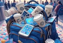 The Ultimate Guide to Smart Travel Gadgets That Save Time and Space Cluttered backpack chaos with gadgets at O'Hare