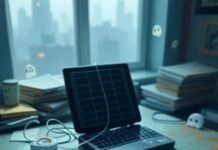 Compact & Clever: Best Travel Gadgets for Minimalist Travelers Messy Philly desk with travel gadgets and ghosts