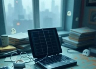 Compact & Clever: Best Travel Gadgets for Minimalist Travelers Messy Philly desk with travel gadgets and ghosts