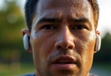 Best Headphones for Working Out Sweaty run with glowing workout earbuds