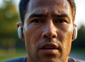 Best Headphones for Working Out Sweaty run with glowing workout earbuds