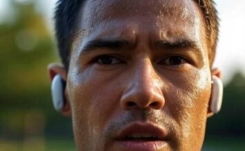 Best Headphones for Working Out Sweaty run with glowing workout earbuds