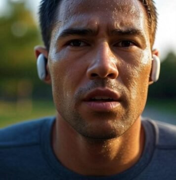 Best Headphones for Working Out Sweaty run with glowing workout earbuds