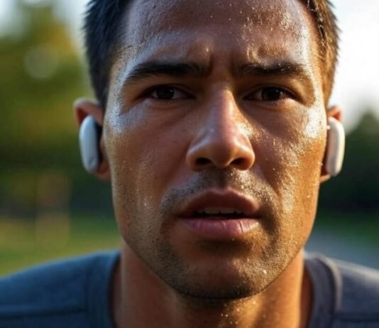 Best Headphones for Working Out Sweaty run with glowing workout earbuds