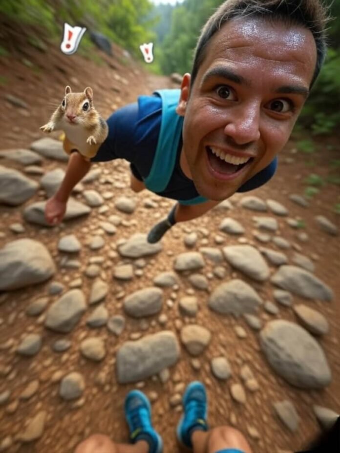 Sweaty trail run chaos, chipmunk photobombs tilt