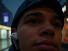 Latest Apple AirPods Review: Is It Worth Buying? Rainy urban chaos with AirPods 4, vintage vibe