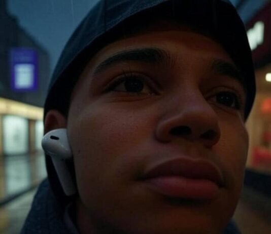 Latest Apple AirPods Review: Is It Worth Buying? Rainy urban chaos with AirPods 4, vintage vibe