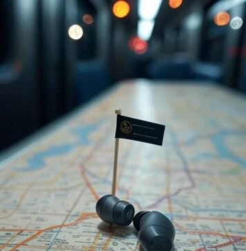 Latest Sony Wireless Earbuds: Is It Worth Buying? Sony WF-1000XM5 on coffee-stained NYC map, flag-waving