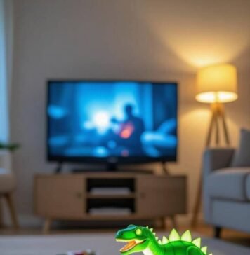 How to Choose the Perfect Audio-Video Setup for Your Living Room: A Beginner’s Guide Crooked TV, spilled soda, glowing dinosaur toy chaos