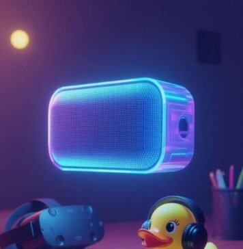 Audio-Video Trends 2025: What Every Tech Enthusiast Needs to Know Now Glowing speaker, messy desk, duck with headphones