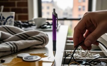 iPhone Gone? Quick Ways to Find It Now Messy counter with coffee, AirTag, and hand in drawer