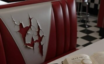 Best Apps for Mental Health and Wellness: Your Path to Calm in 2025 Diner booth, cracked seat, phone with mindfulness app, self-help book