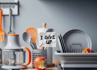 Best Kitchen Gadgets for Small Spaces/Apartments Chaotic Countertop: Funny Kitchen Mess with Apple & Dish Rack