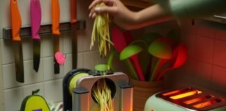 Top 15 Must-Have Kitchen Gadgets That Will Instantly Upgrade Your Cooking Game Chaotic Kitchen Counter: Zucchini Noodles & Retro Toaster Art