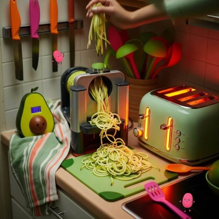 Chaotic Kitchen Counter: Zucchini Noodles & Retro Toaster Art