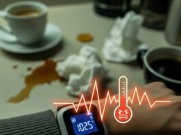 Wearable Thermometers Comparison Sick Day Vibe: Feverish Thermometer and Messy Kitchen Counter