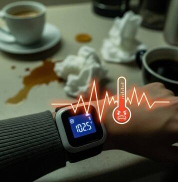 Wearable Thermometers Comparison Sick Day Vibe: Feverish Thermometer and Messy Kitchen Counter