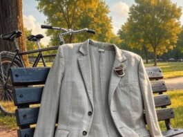 My Hot Mess Take on Smart Casual Clothing Crumpled blazer, scuffed loafers, coffee pin, wonky bike