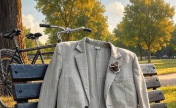 My Hot Mess Take on Smart Casual Clothing Crumpled blazer, scuffed loafers, coffee pin, wonky bike