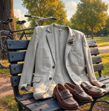 My Hot Mess Take on Smart Casual Clothing Crumpled blazer, scuffed loafers, coffee pin, wonky bike