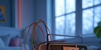 Smart Home Without Google or Amazon Cozy room with DIY hub, retro radio, robot protest