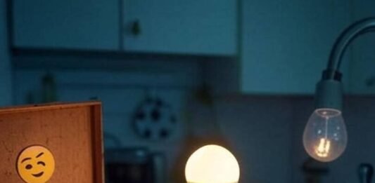 Smart Homes and IoT Integration Flickering smart bulb, tangled IoT cables, winking robot vacuum