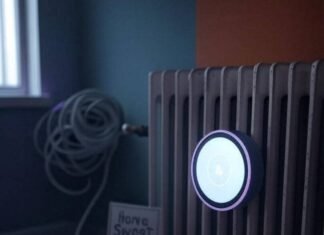 Smart Home Vs Traditional Home: Which One Saves You More Money Over Time? Smart thermostat glows by rusty radiator, bills spill, quirky sign