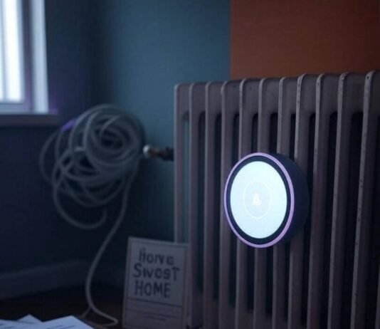 Smart Home Vs Traditional Home: Which One Saves You More Money Over Time? Smart thermostat glows by rusty radiator, bills spill, quirky sign