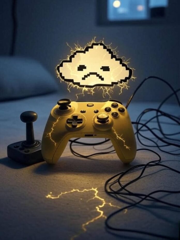 Glitchy controller, sad cloud, tangled Wi-Fi chaos