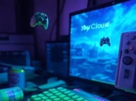 How to Use a Mouse & Keyboard for Xbox Cloud Gaming Free Cluttered desk, Xbox green keys, spilled drink, retro vibe