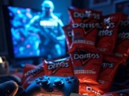 Top 10 Addictive Games Everyone’s Playing in 2025 – Are You Missing Out? Chaotic desk, glowing controller, Doritos, "STOP PLAYING" note