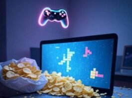 The Ultimate Guide to Free Online Games That Don’t Need Downloading Neon gaming desk, chips spill, controller floats