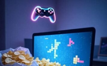 The Ultimate Guide to Free Online Games That Don’t Need Downloading Neon gaming desk, chips spill, controller floats