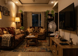 Smart Home Gadgets That Actually Cut Bills in 2026 Cozy Indian living room at night with a smart plug.