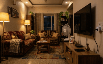 Smart Home Gadgets That Actually Cut Bills in 2026 Cozy Indian living room at night with a smart plug.
