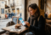 People Are Quietly Replacing Search With AI (Best Tools Right Now) A traveler using an AI chat app in a café.